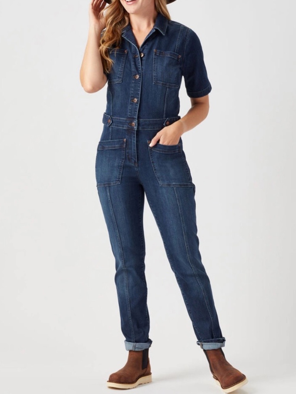Duluth Trading Double Flex Denim COOLMAX Coverall Women 6 Short Stretch Workwear - Picture 2 of 16